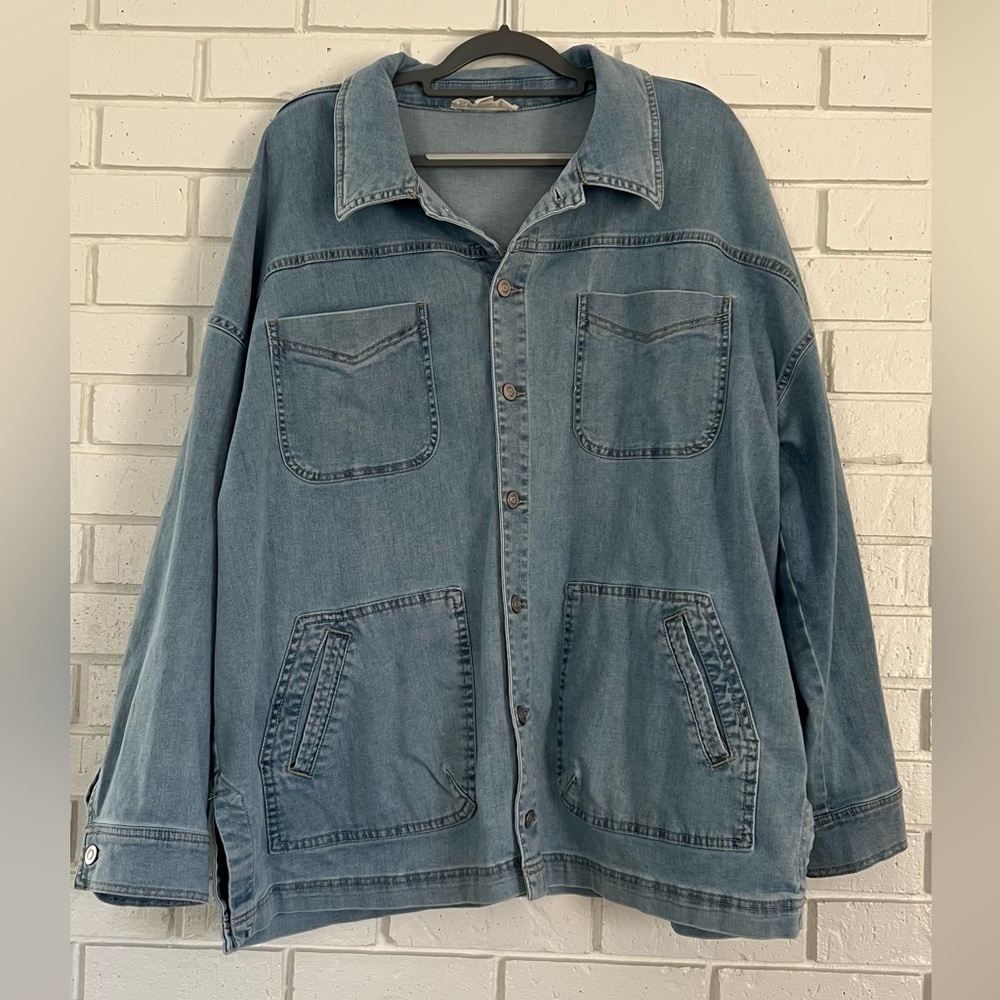 Nurture by Westbound Denim Jacket 1X Button Front Utility Pockets Light Wash